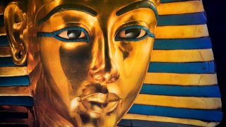 An image of King Tut appears at the King Tut Immersive Experience, Thursday, Oct. 27, 2022, in New York. The exhibition will open to the public on Friday, in commemoration of the the 100th anniversary of the discovery of King Tut’s tomb on Nov. 4, 1922.