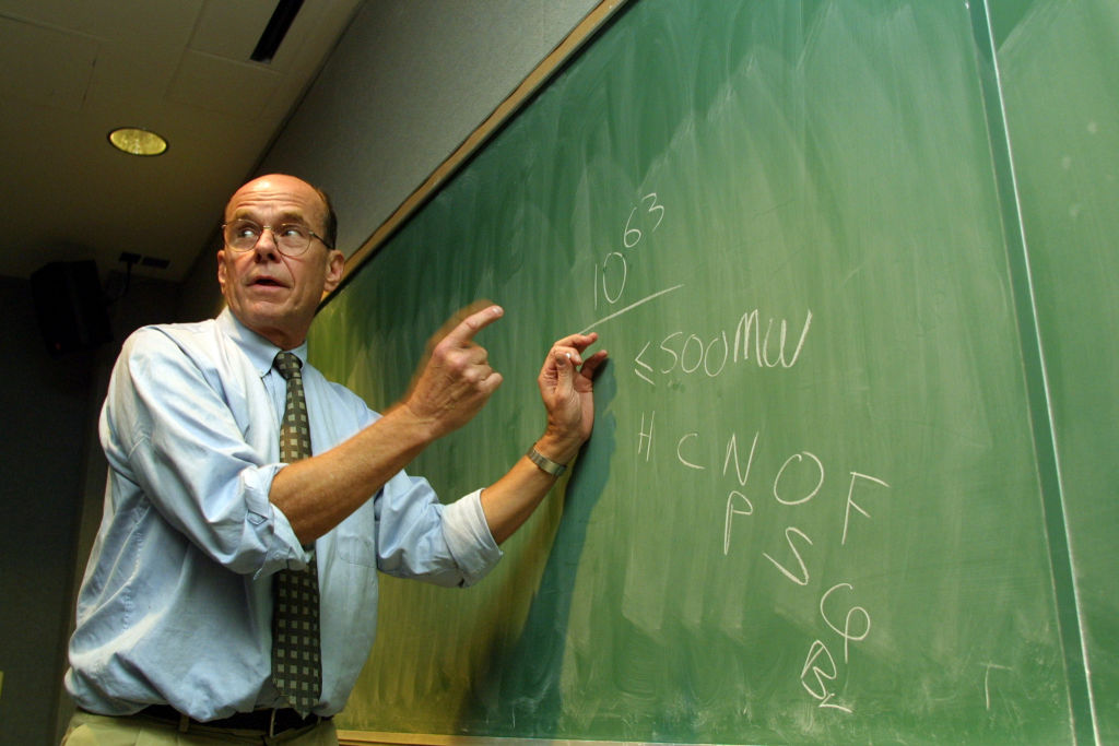 K. Barry Sharpless, Ph.D, addresses a room full of reporters and colleagues at Scripps Research Institute after winning the 101st Nobel Prize in Chemistry 10 October, 2001.