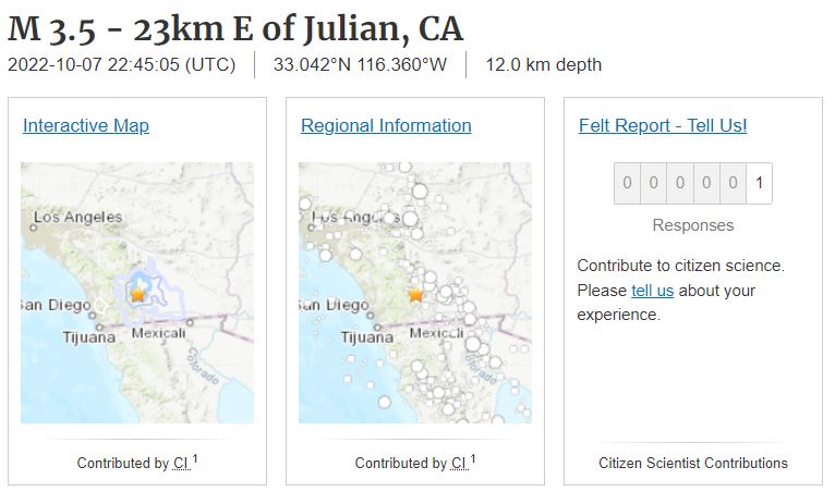 Quake Shakes Julian, East County