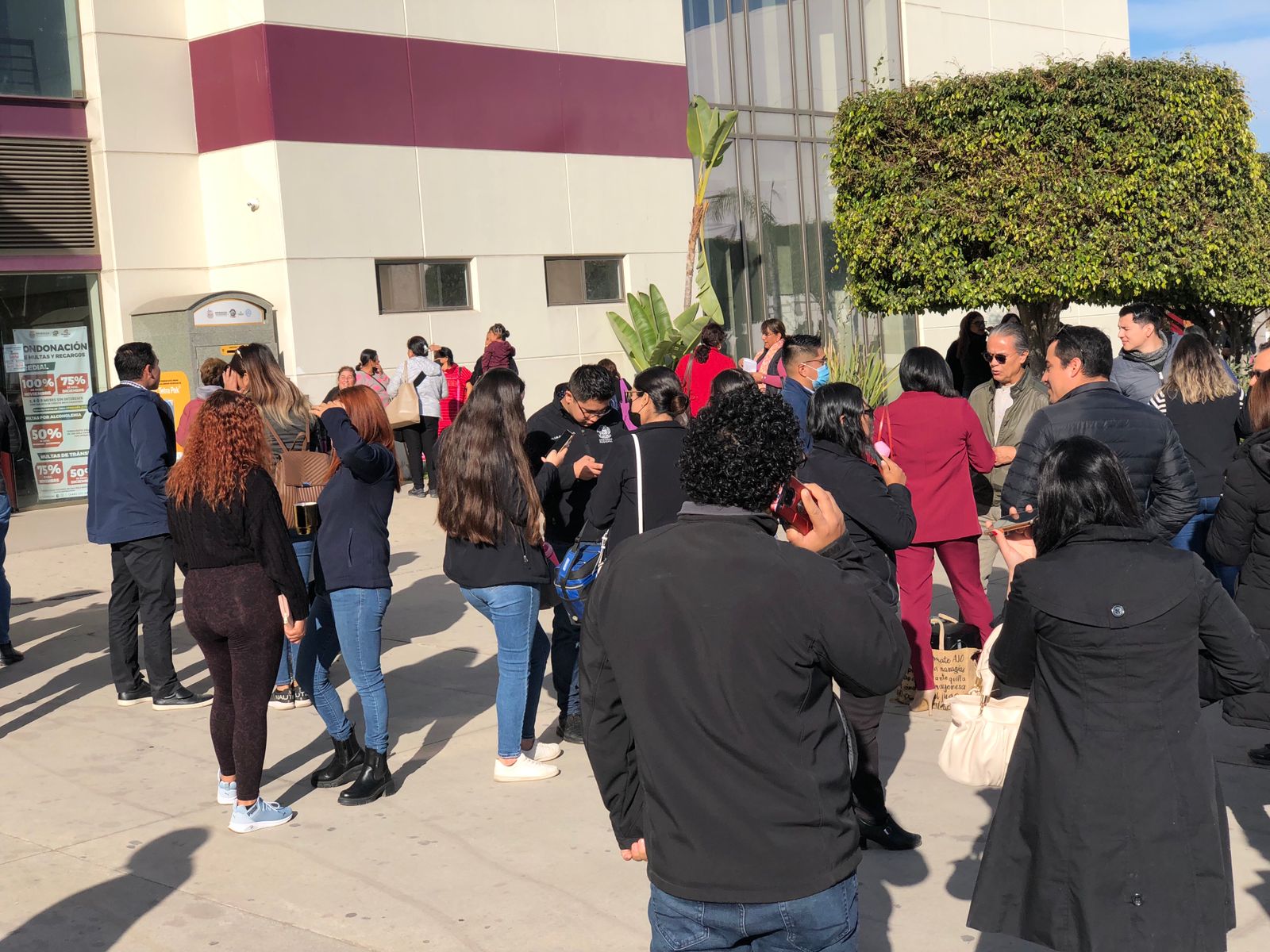 People outside of the Ensenada Town Hall on Nov. 22, 2022 shortly after the earthquake was reported. 