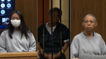 The three suspects accused in the child abuse death case of Arabella McCormack appear in court in person for the first time on November 16, 2022. From left to right, Leticia McCormack, Stanley Tom, & Adella Tom.