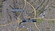 This map shows the proximity of the San Diego Police Department's gun range to Rowan Elementary School.