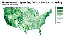 This infographic shows the percentage of a homeowner's income that is being spent on average for housing.