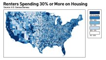 This infographic shows the percentage of a renters income is being spent on average for housing.