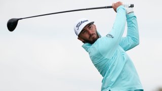 Max Homa watches his tee shot on the second hole of the South Course at Torrey Pines during the final round of the Farmers Insurance Open golf tournament, Saturday, Jan. 28, 2023, in San Diego. (AP Photo/Gregory Bull)