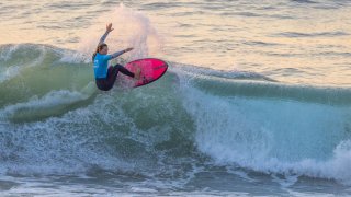 Encinitas surfer Alyssa Spencer, who is competing this week in Cardiff at the World Junior Champioinships, is show here at the Ballito Pro on July 9, 2022, at Ballito, KwaZulu-Natal, South Africa.