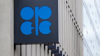 The logo of the OPEC is pictured at the OPEC headquarters on October 4, 2022.