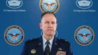 Pentagon spokesman U.S. Air Force Brig. Gen. Patrick Ryder listens to a question during a media briefing at the Pentagon, Feb. 24, 2023, in Washington.