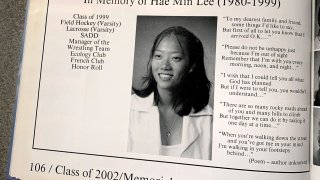 A tribute to Hae Min Lee, class of 1999, in a Woodlawn High School yearbook. Lee was abducted and killed in 1999, and classmate Adnan Syed was convicted of her murder in 2000. The case received fresh attention in 2014 with the podcast âSerial.â Hae Min Leeâs brother, Young Lee, has appealed the release of Syed in September 2022. (Hayes Gardner/The Baltimore Sun/Tribune News Service via Getty Images)