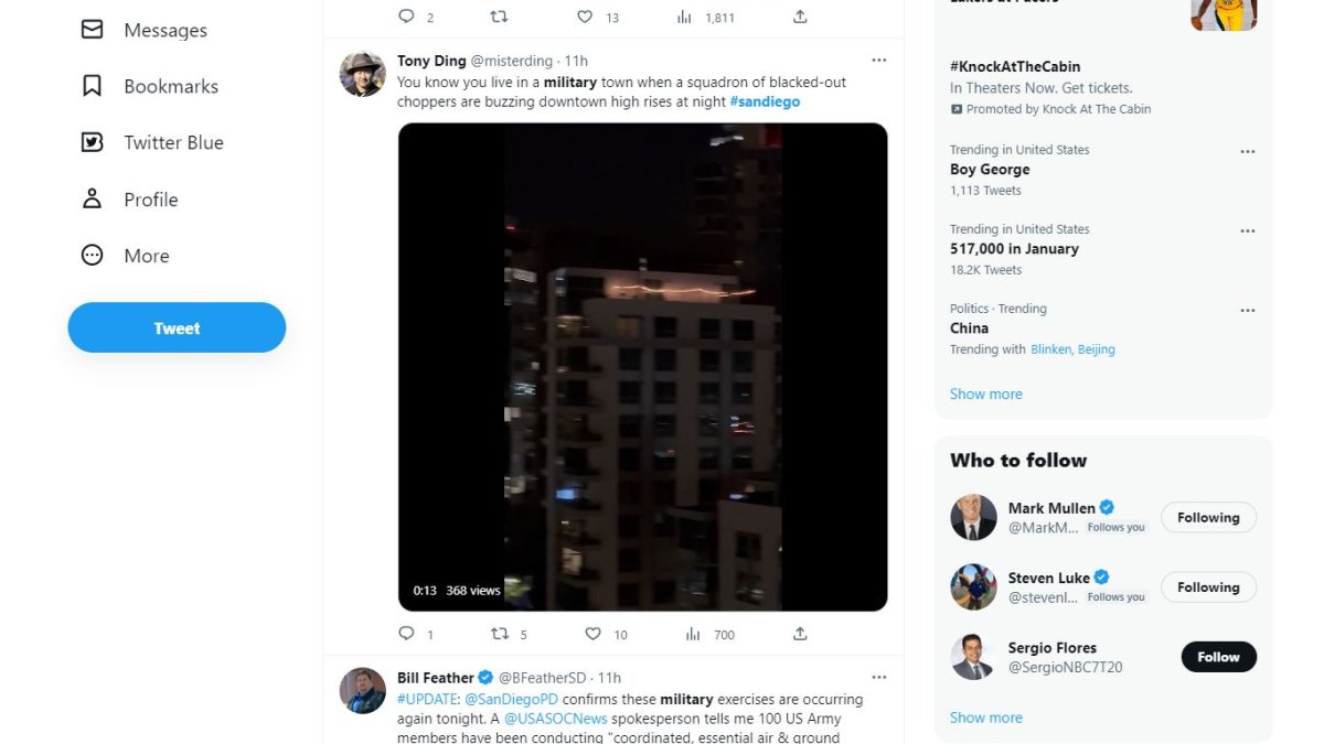 Social Media Buzzing About Thursday Night's Military Training Booms, Helicopters – NBC 7 San Diego - Vimarsana News