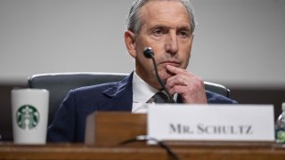 Former Starbucks CEO Howard Schultz testifies about the company’s labor and union practices during a Senate Committee on Health, Education, Labor and Pensions hearing on Capitol Hill in Washington, DC, March 29, 2023.
