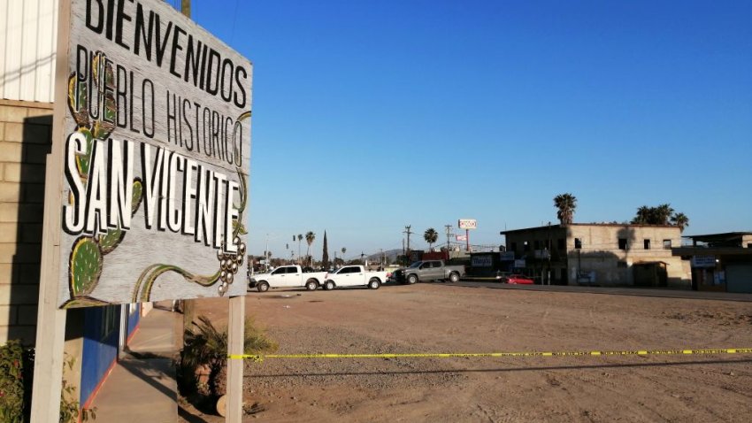 Members of the army and police secure the perimeter at the site of a long-gun attack on a group of amateur rally drivers in Ensenada, Mexico, on May 20, 2023. At least 10 people were killed and nine wounded on Saturday when gunmen attacked a group of amateur rally drivers in the northern Mexican town of Ensenada, near the US border, authorities said. (Photo by Joatam DE BASADE / AFP) (Photo by JOATAM DE BASADE/AFP via Getty Images)