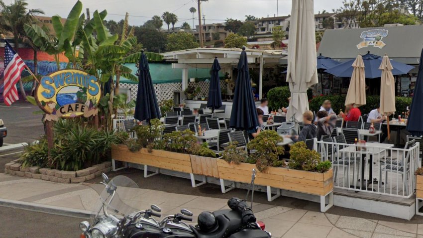 Google street view of Swami's Cafe on Coast Hwy 101 in Encinitas.