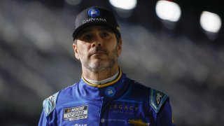 Jimmie Johnson, driver of the No. 84 Carvana Chevrolet, looks on during qualifying for the Busch Light Pole at Daytona International Speedway on Feb. 15, 2023 in Daytona Beach, Fla.