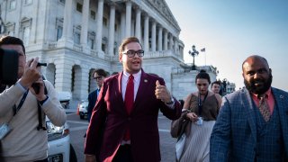 Rep. George Santos, R-N.Y., speaks to reporters after a vote to send a resolution to the Ethics panel in an attempt to expel him from the House, on Capitol Hill on Wednesday, May 17, 2023, in Washington, D.C.