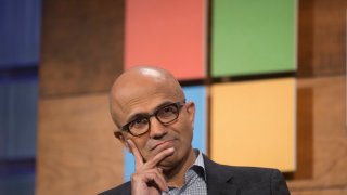 Microsoft CEO Satya Nadella listen to an audience member question during the company’s annual shareholder meeting in Bellevue, Wash., on November 30, 2016.