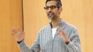 Sundar Pichai, CEO, Alphabet Inc., during the Google I/O developers conference in Mountain View, California, May 10, 2023.