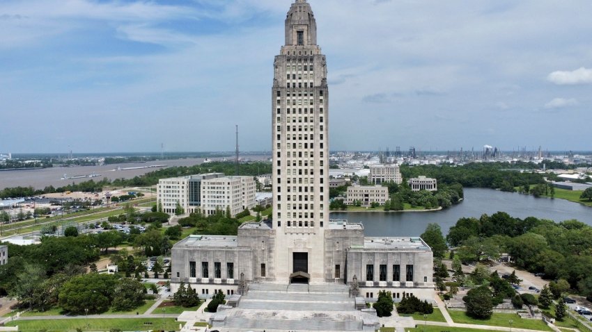 The Louisiana state Capitol stands prominently, April 4, 2023, in Baton Rouge, La.