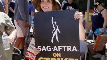 Many Moore at the picket line on July 14, 2023 outside The Walt Disney Co. studios in Burbank, California.