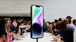 A view of the new iPhone 14 at an Apple event at their headquarters in Cupertino, California, September 7, 2022.