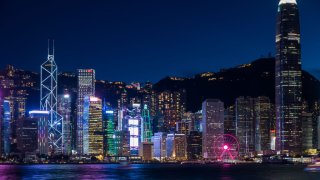 Central Hong Kong and the IFC tower seen from the Avenue of Stars in Tsim Sha Tsui. (Photo by Marc Fernandes/NurPhoto via Getty Images)