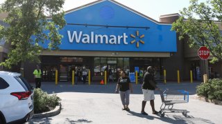 Walmart logo is seen on the shop in Williston, Vermont on June 19, 2023.