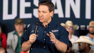 Florida Gov. Ron DeSantis, a 2024 Republican presidential hopeful, speaks with residents in border-adjacent communities during a campaign event in Eagle Pass, Texas, June 26, 2023.