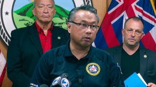 In this image taken from video, Maui Emergency Management Agency Administrator Herman Andaya speaks during a news conference in Wailuku, Hawaii, Wednesday, Aug. 16, 2023.