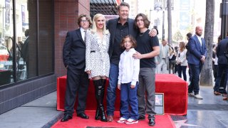 File - Zuma Rossdale, Gwen Stefani, Blake Shelton, Apollo Rossdale at the ceremony where Blake Shelton was honored with a star on the Hollywood Walk of Fame on May 12, 2023, in Los Angeles.