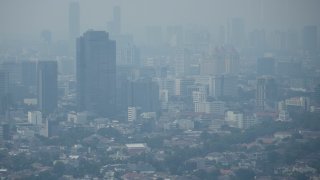 FILE – Haze blankets the main business district in Jakarta, Indonesia, Aug. 11, 2023.