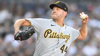 SAN DIEGO, CA – JULY 25: Rich Hill #44 of the Pittsburgh Pirates pitches during the second inning of a baseball game against the San Diego Padres July 25, 2023 at Petco Park in San Diego, California. (Photo by Denis Poroy/Getty Images)