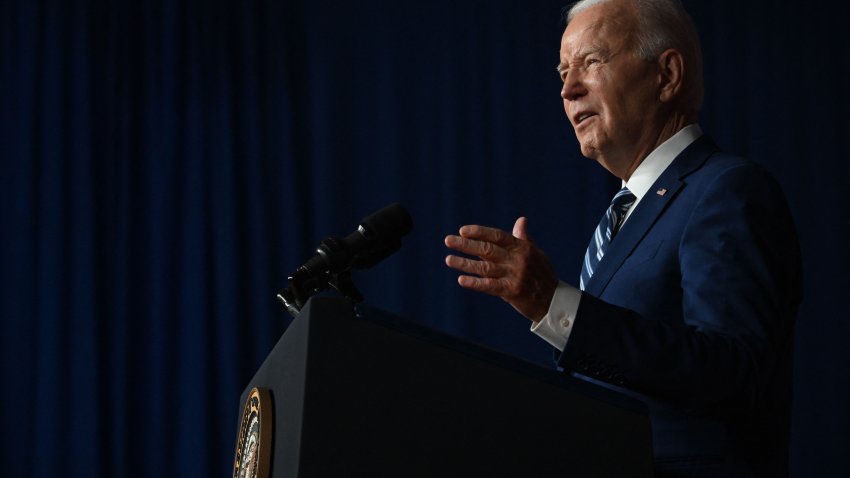 US President Joe Biden speaks on the one year anniversary of the PACT Act at the George E. Wahlen Department of Veterans Affairs Medical Center in Salt Lake City, Utah, on August 10, 2023. The act expands health care and benefits for veterans exposed to burn pits, Agent Orange, and other toxic substances. (Photo by Jim WATSON / AFP) (Photo by JIM WATSON/AFP via Getty Images)
