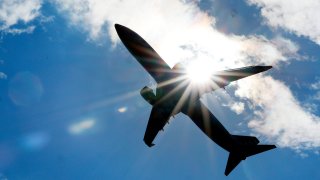 A passenger jet takes off from Ronald Reagan Washington National Airport on August 08, 2023 in Arlington, Virginia.