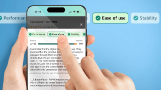 This image provided by shows Amazon shows the new generative AI product review feature