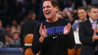 Mark Cuban, owner of the Dallas Mavericks looks on prior to the start of the game against the New York Knicks at Madison Square Garden on November 14, 2019 in New York City.