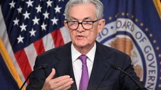US Federal Reserve Chairman Jerome Powell holds a press conference in Washington, DC, on September 20, 2023.