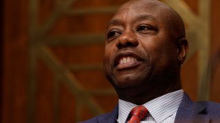 Sen. Tim Scott, R-S.C., speaks during a hearing with the Senate Banking, Housing and Urban Affairs committee on Capitol Hill in Washington, D.C., on Sept. 7, 2023