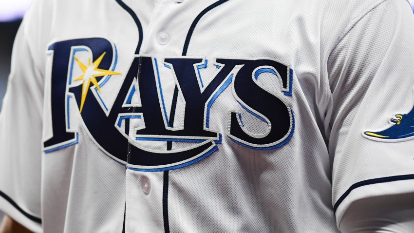 A close up of a Tampa Bay Rays jersey.