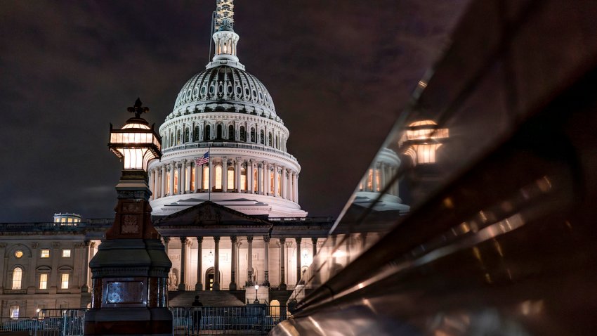 The Capitol is seen late Tuesday night, Sept. 26, 2023, in Washington, as lawmakers work to advance appropriations bills on the House floor. The Republican-controlled House and the Democrat-controlled Senate are starkly divided over very different paths to preventing a federal shutdown.