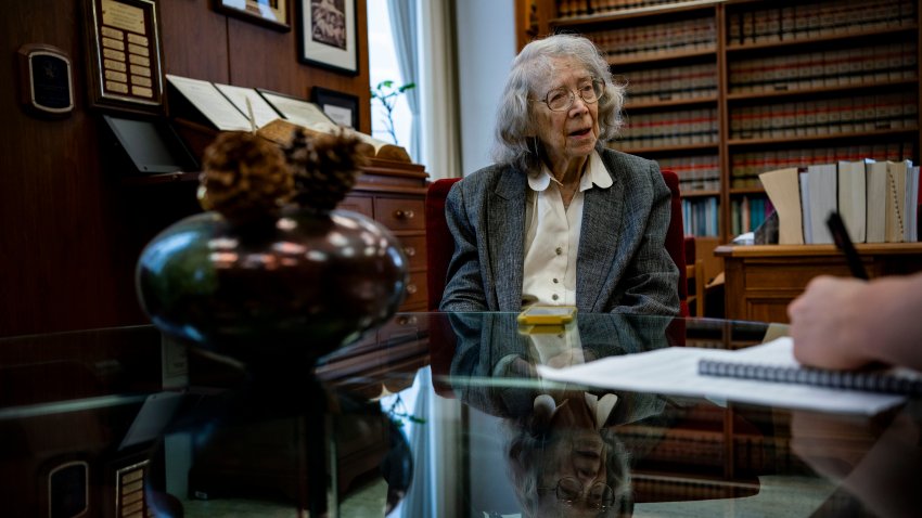 Pauline Newman, judge with the US Court of Appeals for the Federal Circuit, during an interview in her chambers in Washington, DC, US, on Friday, June 23, 2023. Newman cannot hear new cases until a probe into her fitness to remain on the bench is resolved, a development in an uncharacteristically public employment dispute within the judiciary that is drawing fresh attention to the consequences of lifetime appointments for federal judges.