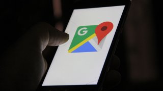 The Google Maps app is seen on a mobile phone.