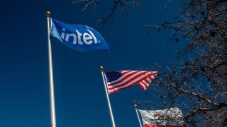 Signage outside Intel headquarters in Santa Clara, California, on Monday, Jan. 30, 2023.