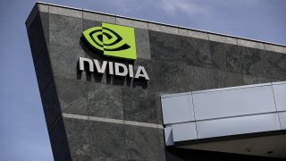 A sign is posted in front of the Nvidia headquarters in Santa Clara, California, May 10, 2018.