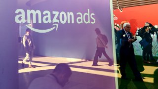 BARCELONA, SPAIN – MARCH 2: The Amazon ads logo, the advertising solutions service formerly known as AMD or Amazon Marketing Services,  during the Mobile World Congress 2023 on March 2, 2023, in Barcelona, Spain. (Photo by Joan Cros/NurPhoto via Getty Images)