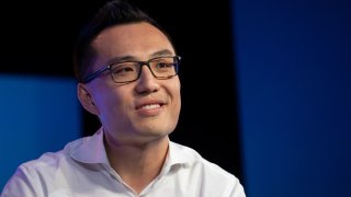 Tony Xu, co-founder and CEO of DoorDash Inc., smiles during the Wall Street Journal Tech Live conference in Laguna Beach, California, on Oct. 22, 2019.