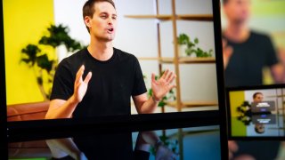 Evan Spiegel, co-founder and chief executive officer of Snap Inc., speaks during the virtual Google Pixel Fall Launch event in New York, on Tuesday, Oct. 19, 2021.