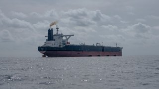 A Russian-chartered oil tanker in the sea off Morocco in an area identified by maritime technology company Windward as a hub for smuggling oil.