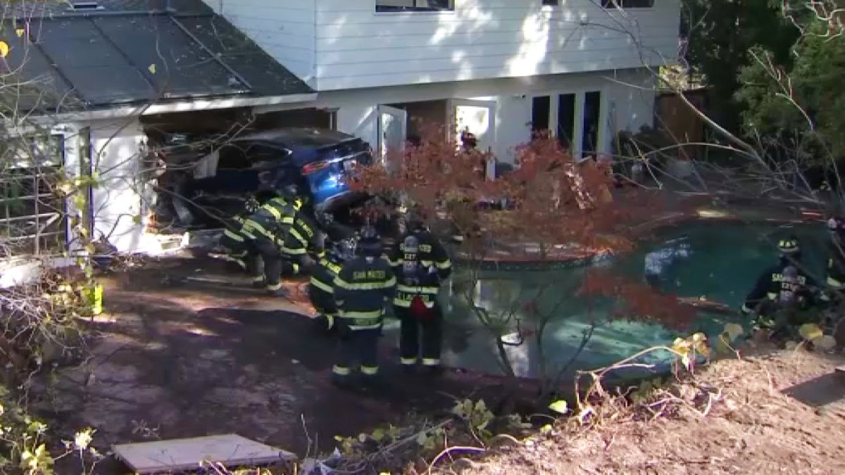 Car flies over swimming pool, crashes into San Mateo house NBC 7 San Diego