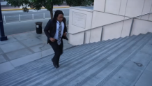 Tyeshay Davis arrives at the San Diego County courthouse downtown in October.