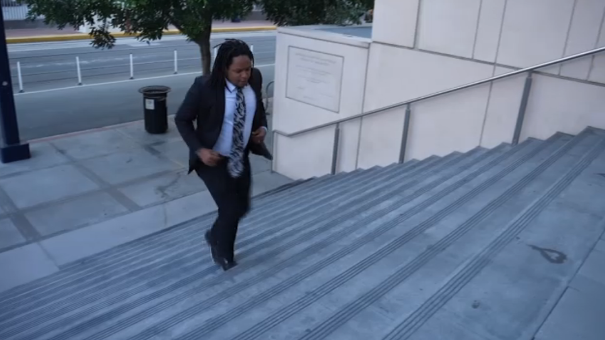 Tyeshay Davis arrives at the San Diego County courthouse downtown in October.